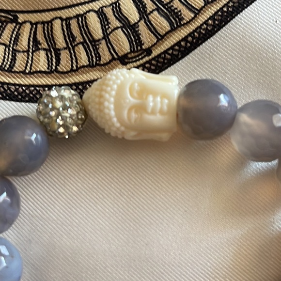 Faceted Gray Agate Bracelet With Buddha And Pave Ball - Picture 2 of 4